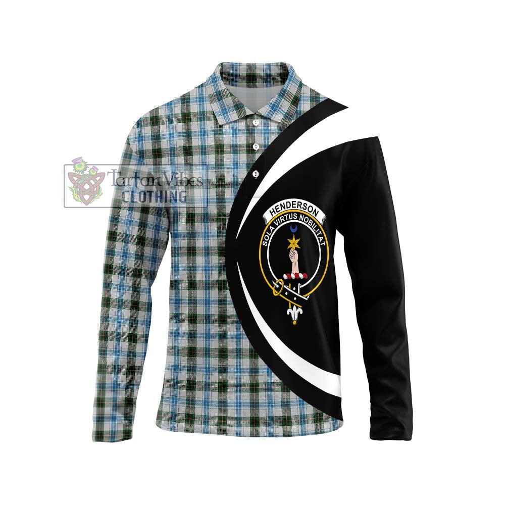 Henderson Dress Tartan Long Sleeve Polo Shirt with Family Crest Circle Style Unisex - Tartan Vibes Clothing