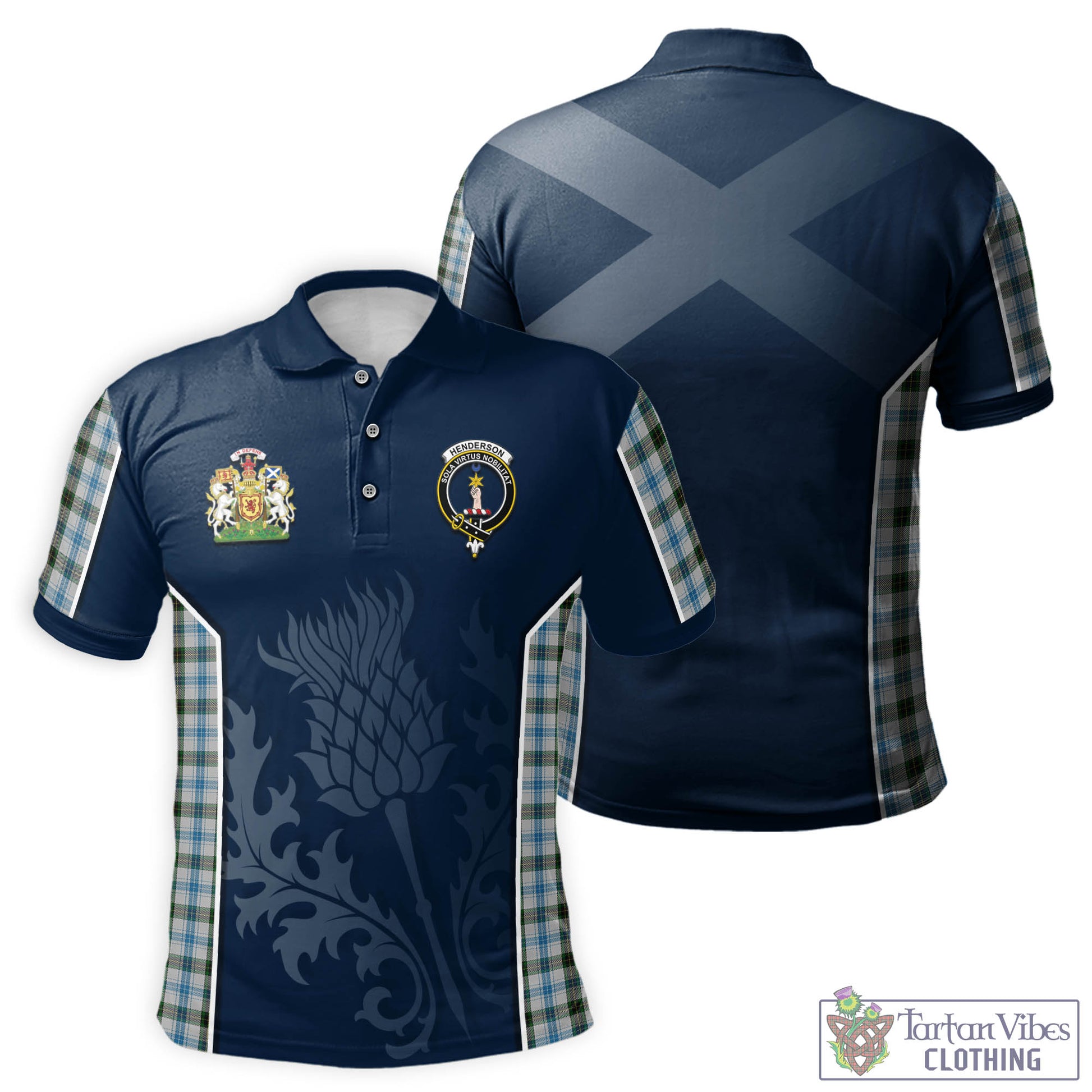 Tartan Vibes Clothing Henderson Dress Tartan Men's Polo Shirt with Family Crest and Scottish Thistle Vibes Sport Style