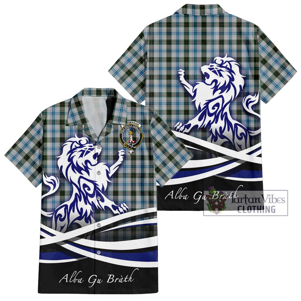 Henderson Dress Tartan Short Sleeve Button Shirt with Alba Gu Brath Regal Lion Emblem Kid - Tartanvibesclothing Shop