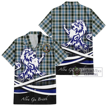 Henderson Dress Tartan Short Sleeve Button Shirt with Alba Gu Brath Regal Lion Emblem