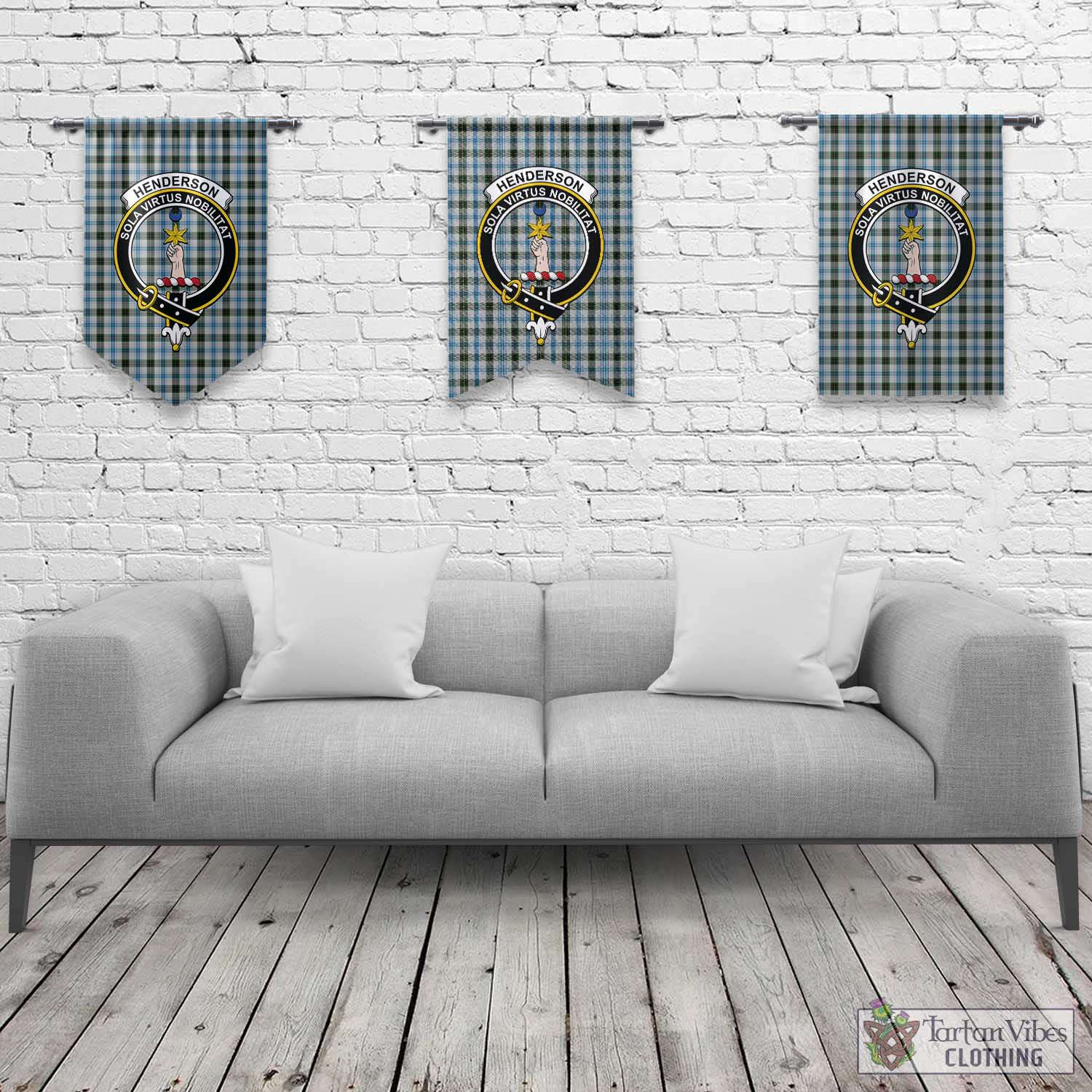 Tartan Vibes Clothing Henderson Dress Tartan Gonfalon, Tartan Banner with Family Crest