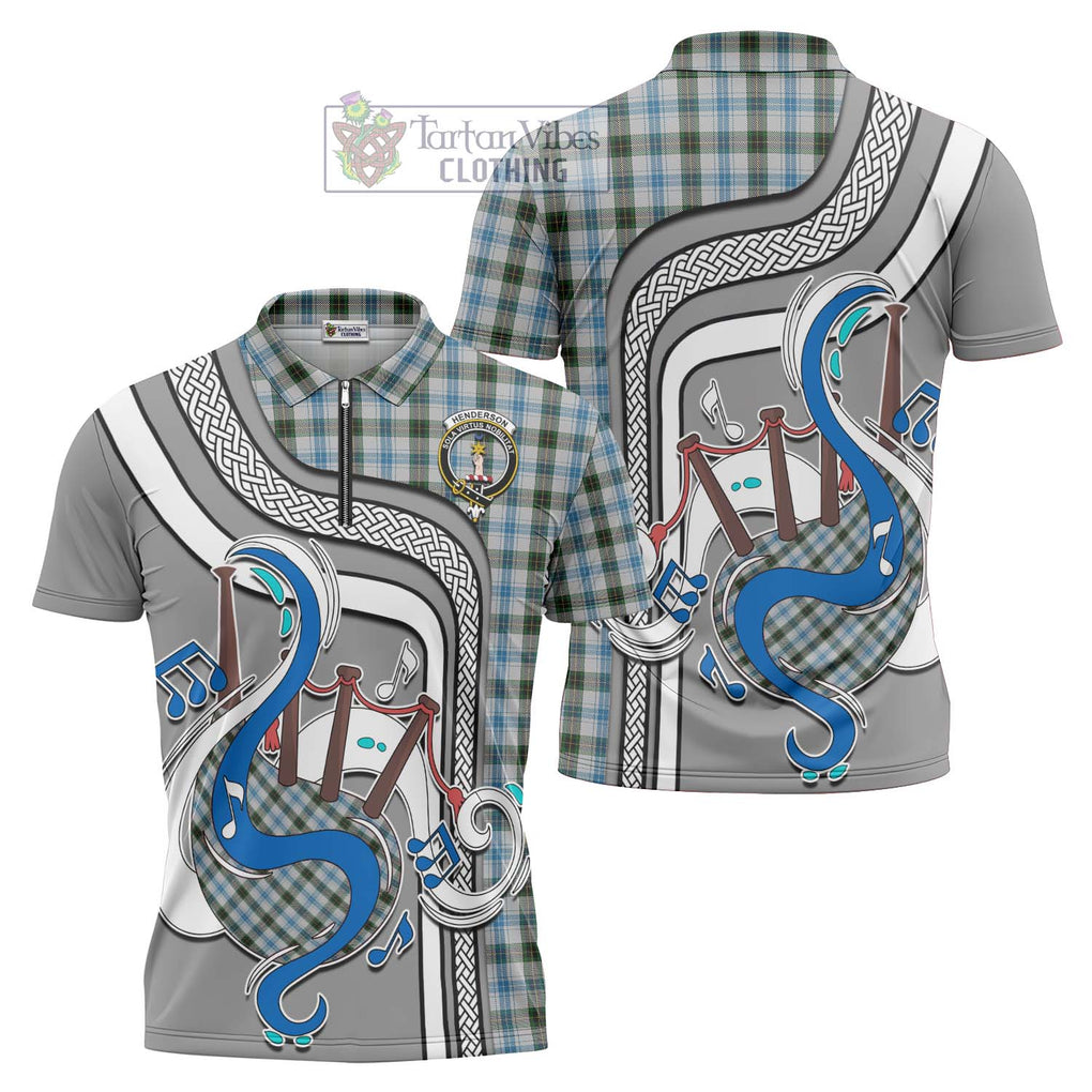 Henderson Dress Tartan Zipper Polo Shirt with Epic Bagpipe Style Unisex - Tartanvibesclothing Shop