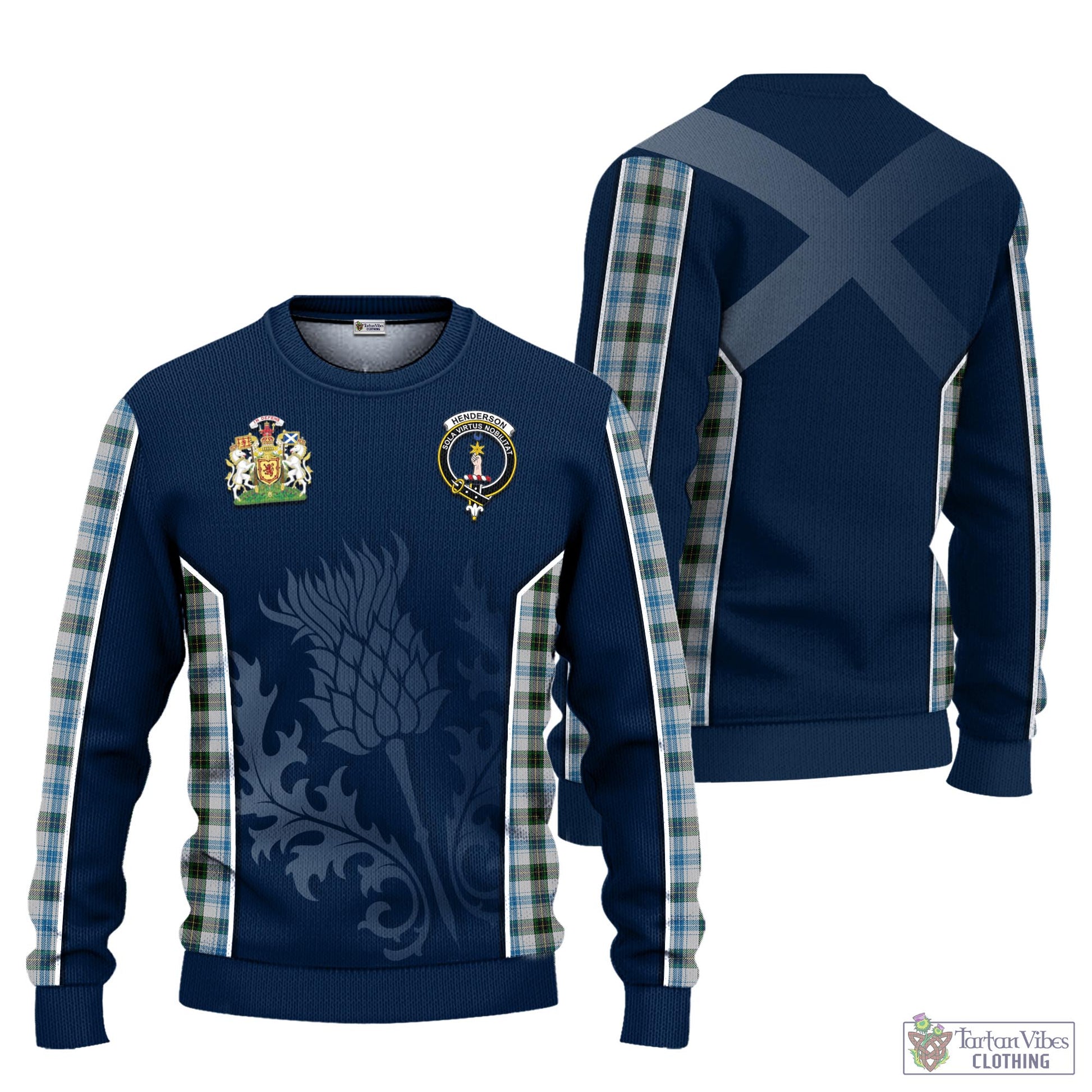 Tartan Vibes Clothing Henderson Dress Tartan Knitted Sweatshirt with Family Crest and Scottish Thistle Vibes Sport Style