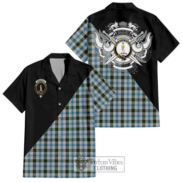 Henderson Dress Tartan Short Sleeve Button Shirt with Family Crest and Military Logo Style