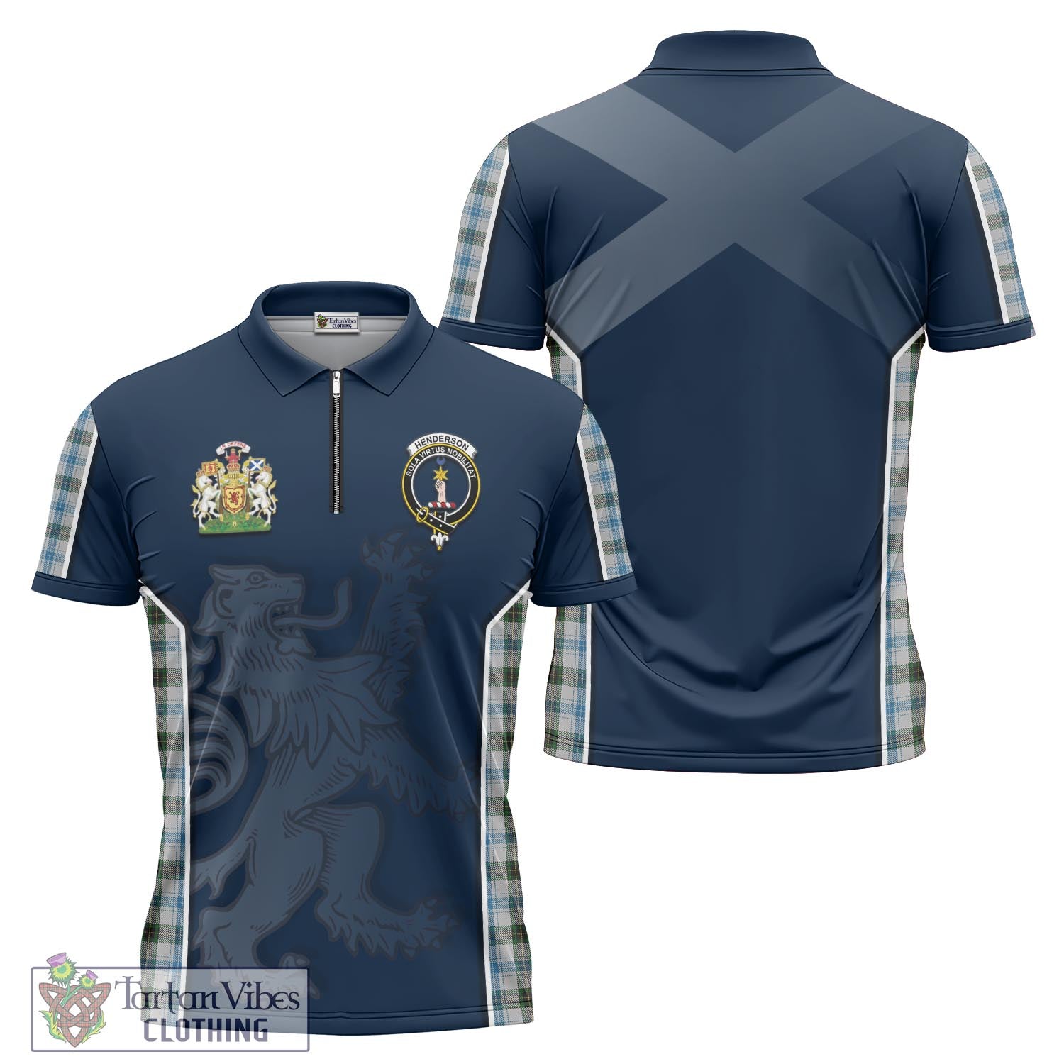 Tartan Vibes Clothing Henderson Dress Tartan Zipper Polo Shirt with Family Crest and Lion Rampant Vibes Sport Style