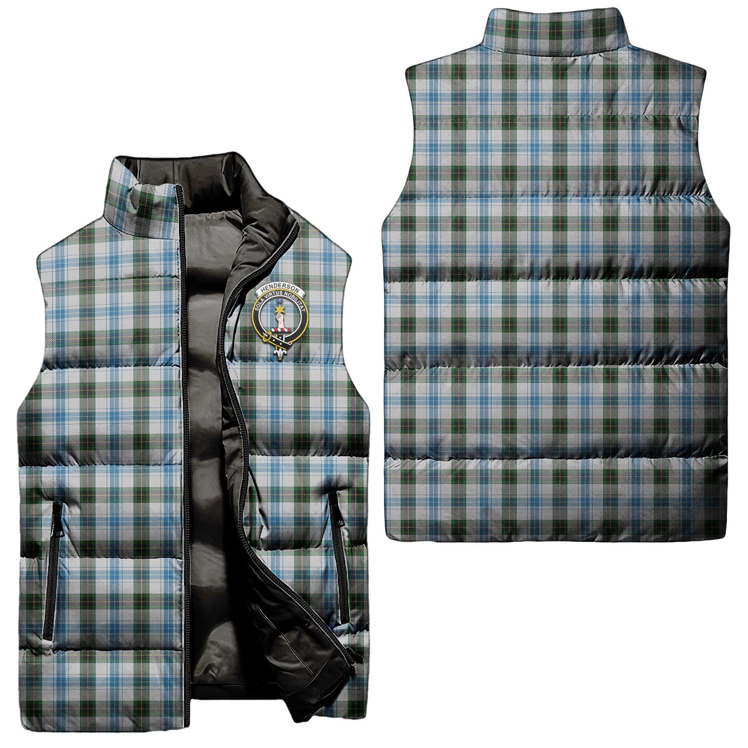 Henderson Dress Tartan Sleeveless Puffer Jacket with Family Crest Unisex - Tartanvibesclothing