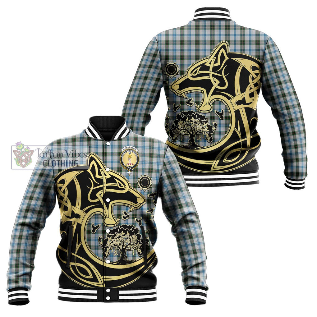 Henderson Dress Tartan Baseball Jacket with Family Crest Celtic Wolf Style Unisex - Tartan Vibes Clothing