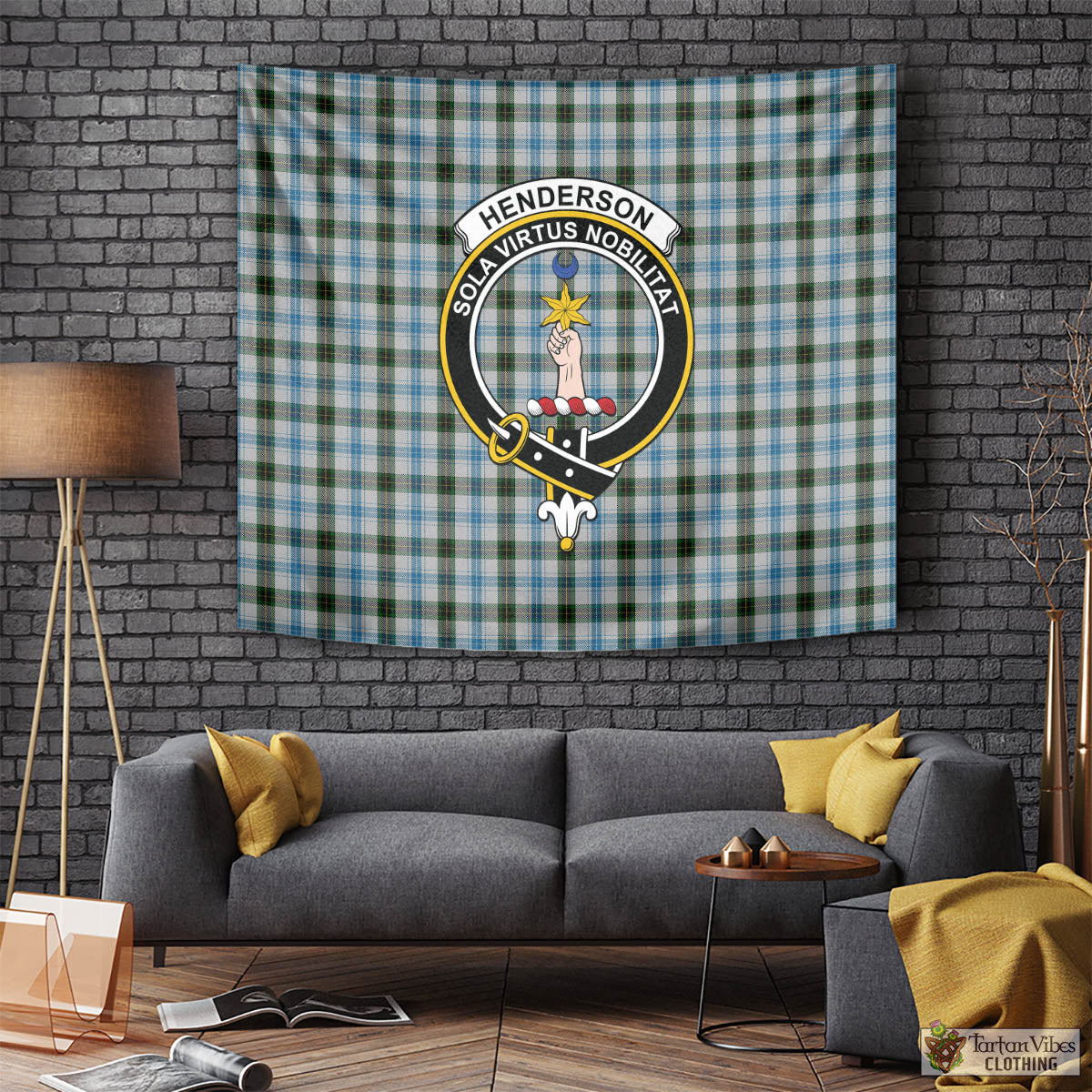 Tartan Vibes Clothing Henderson Dress Tartan Tapestry Wall Hanging and Home Decor for Room with Family Crest