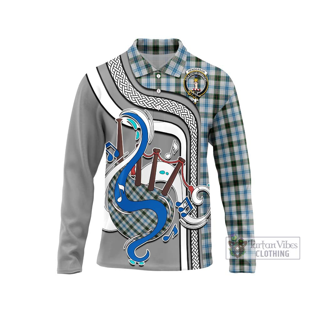 Tartan Vibes Clothing Henderson Dress Tartan Long Sleeve Polo Shirt with Epic Bagpipe Style