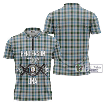 Henderson Dress Tartan Zipper Polo Shirt with Family Crest DNA In Me Style