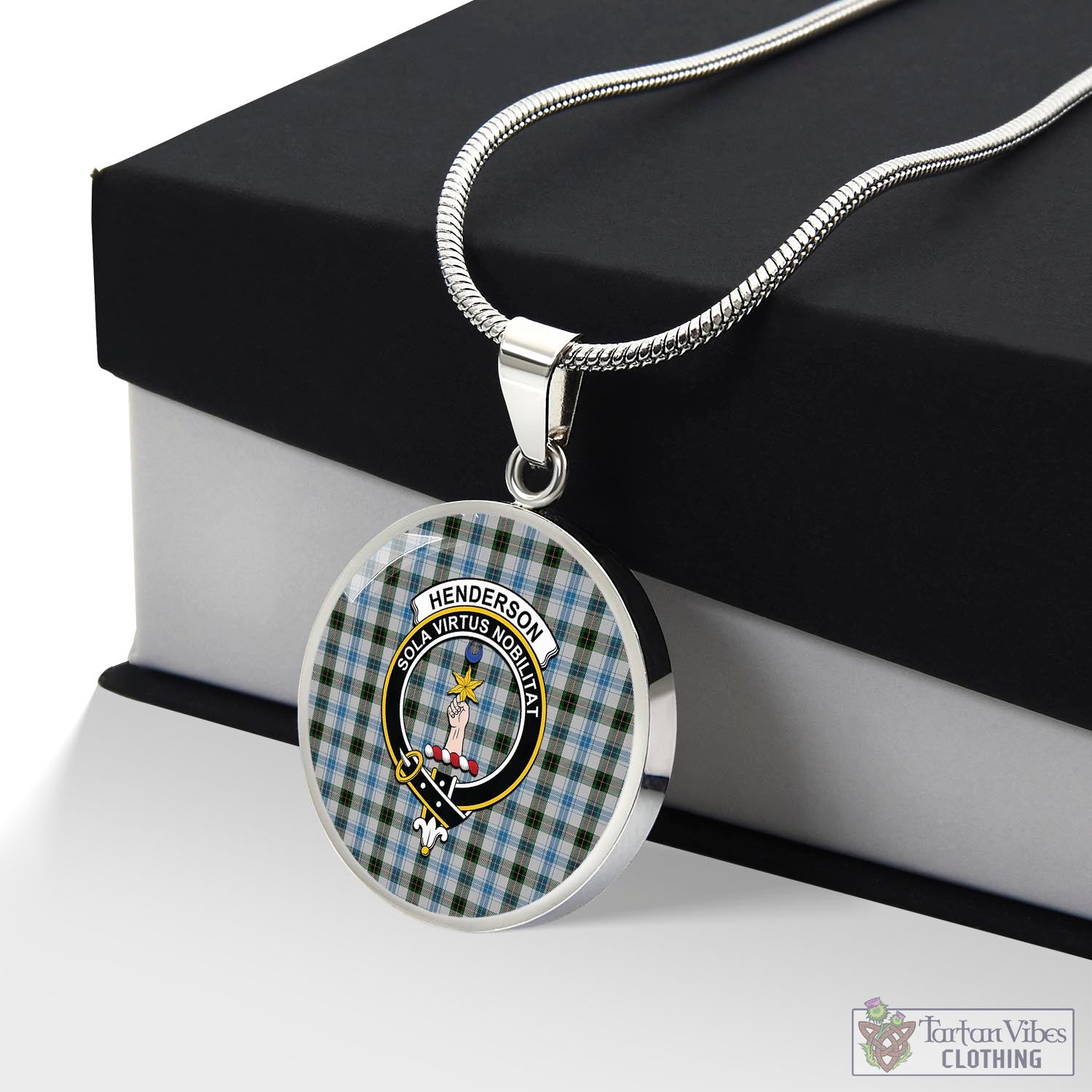 Tartan Vibes Clothing Henderson Dress Tartan Circle Necklace with Family Crest