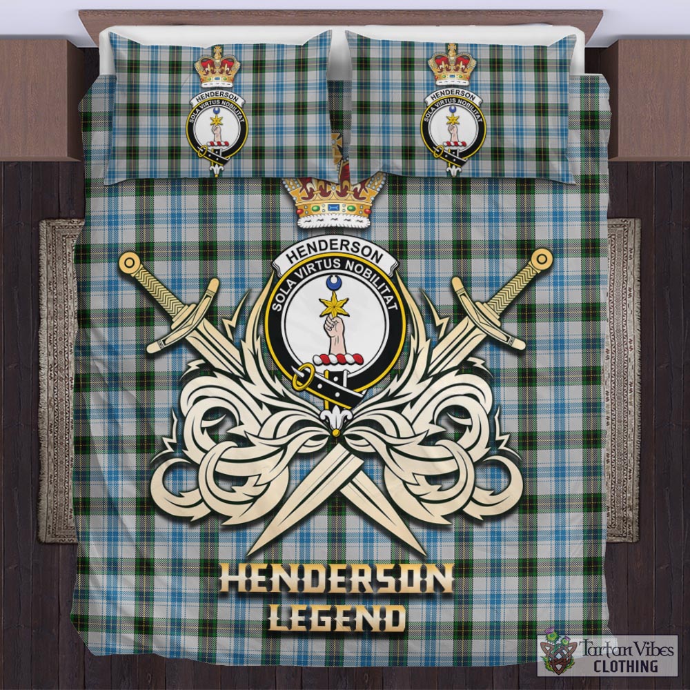 Tartan Vibes Clothing Henderson Dress Tartan Bedding Set with Clan Crest and the Golden Sword of Courageous Legacy