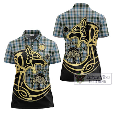 Henderson Dress Tartan Women's Polo Shirt with Family Crest Celtic Wolf Style