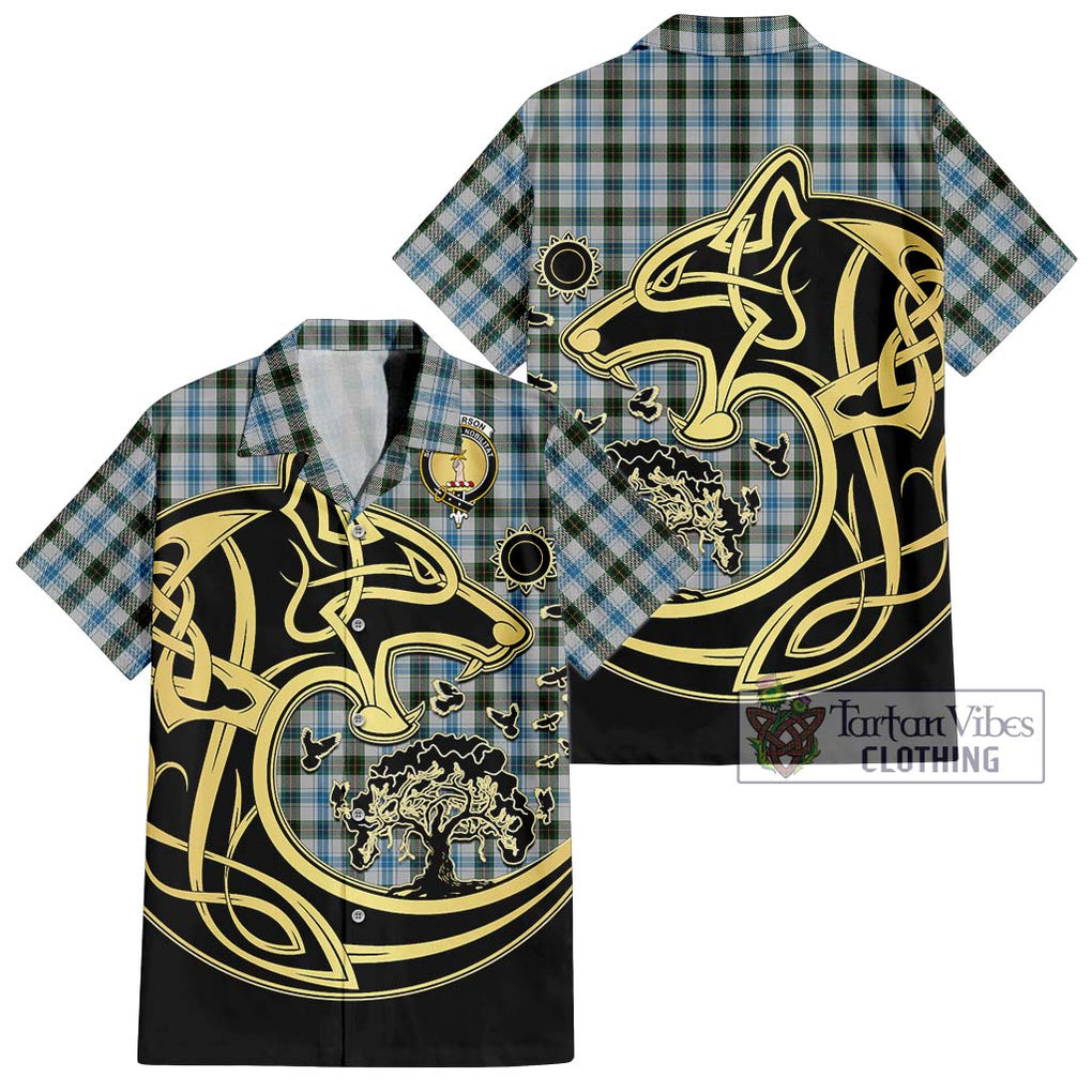 Henderson Dress Tartan Short Sleeve Button Shirt with Family Crest Celtic Wolf Style Kid - Tartan Vibes Clothing