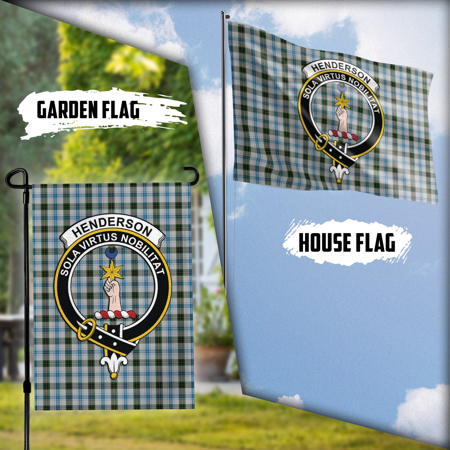 Henderson Dress Tartan Flag with Family Crest Garden Flag (Vertical) - Tartan Vibes Clothing