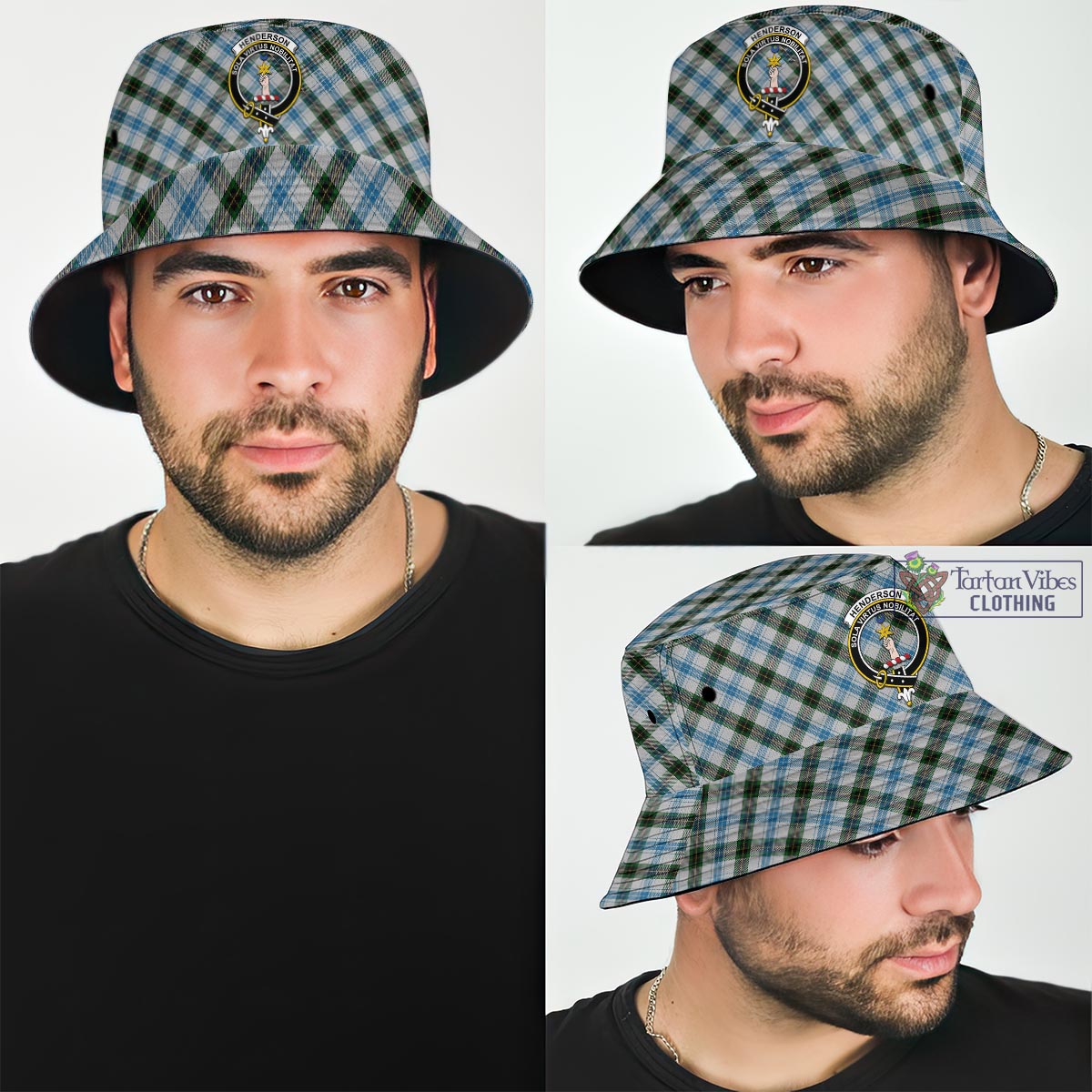 Tartan Vibes Clothing Henderson Dress Tartan Bucket Hat with Family Crest