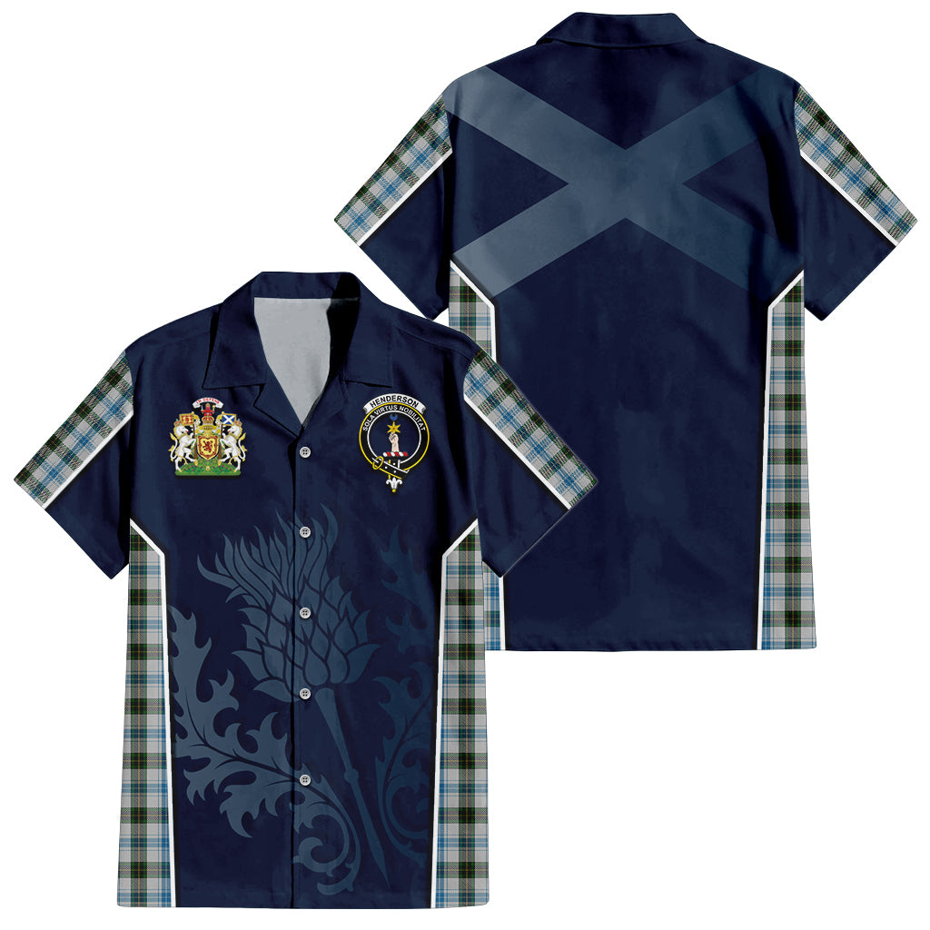 Tartan Vibes Clothing Henderson Dress Tartan Short Sleeve Button Up Shirt with Family Crest and Scottish Thistle Vibes Sport Style