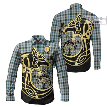 Henderson Dress Tartan Long Sleeve Button Shirt with Family Crest Celtic Wolf Style