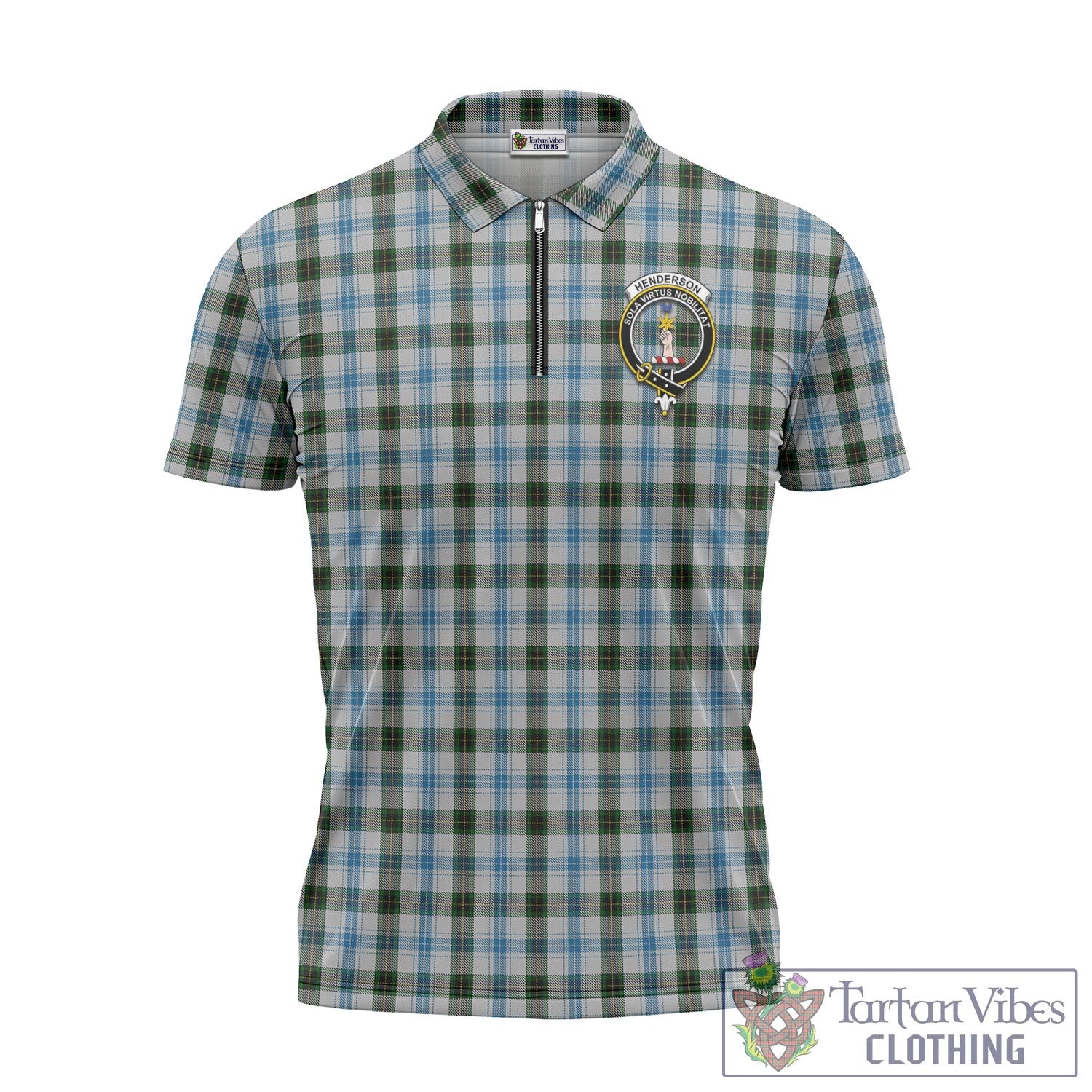 Tartan Vibes Clothing Henderson Dress Tartan Zipper Polo Shirt with Family Crest