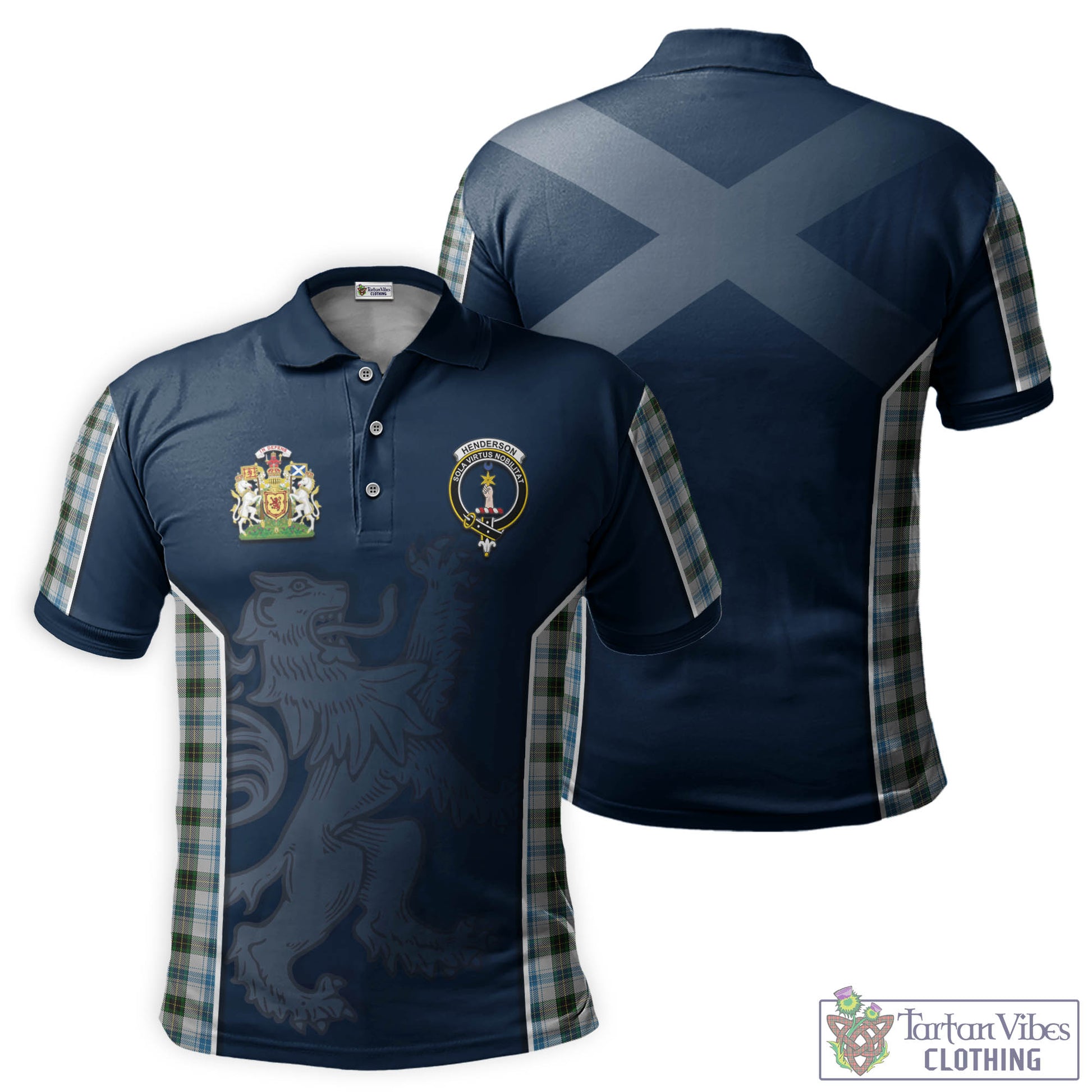 Tartan Vibes Clothing Henderson Dress Tartan Men's Polo Shirt with Family Crest and Lion Rampant Vibes Sport Style