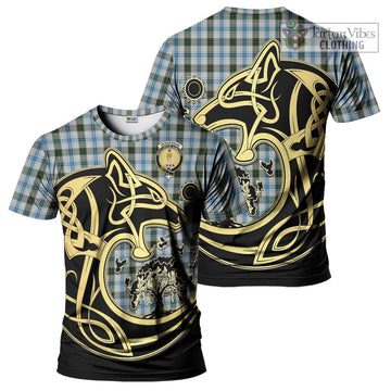 Henderson Dress Tartan T-Shirt with Family Crest Celtic Wolf Style