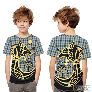 Henderson Dress Tartan Kid T-Shirt with Family Crest Celtic Wolf Style