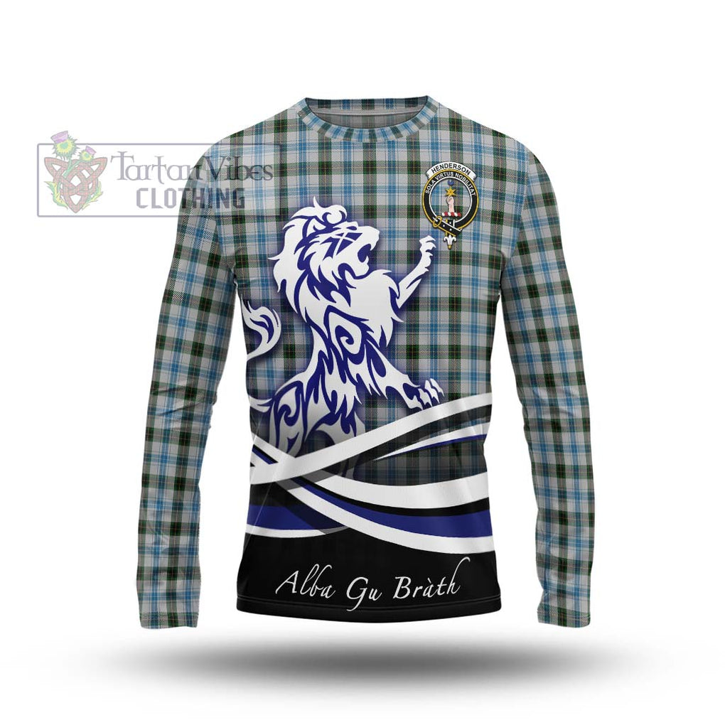 Henderson Dress Tartan Long Sleeve T-Shirt with Alba Gu Brath Regal Lion Emblem Unisex - Tartanvibesclothing Shop