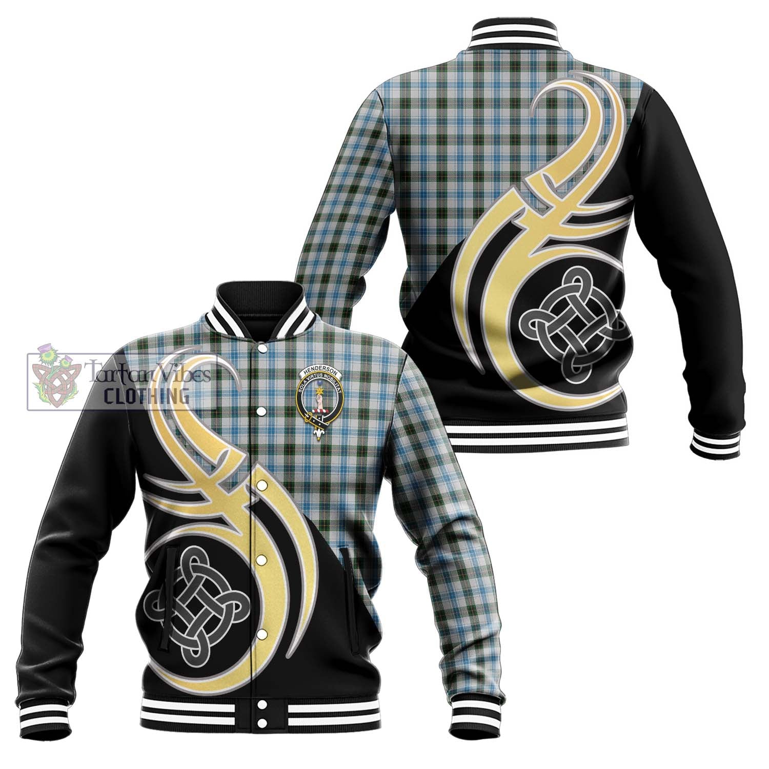 Henderson Dress Tartan Baseball Jacket with Family Crest and Celtic Symbol Style Unisex - Tartan Vibes Clothing