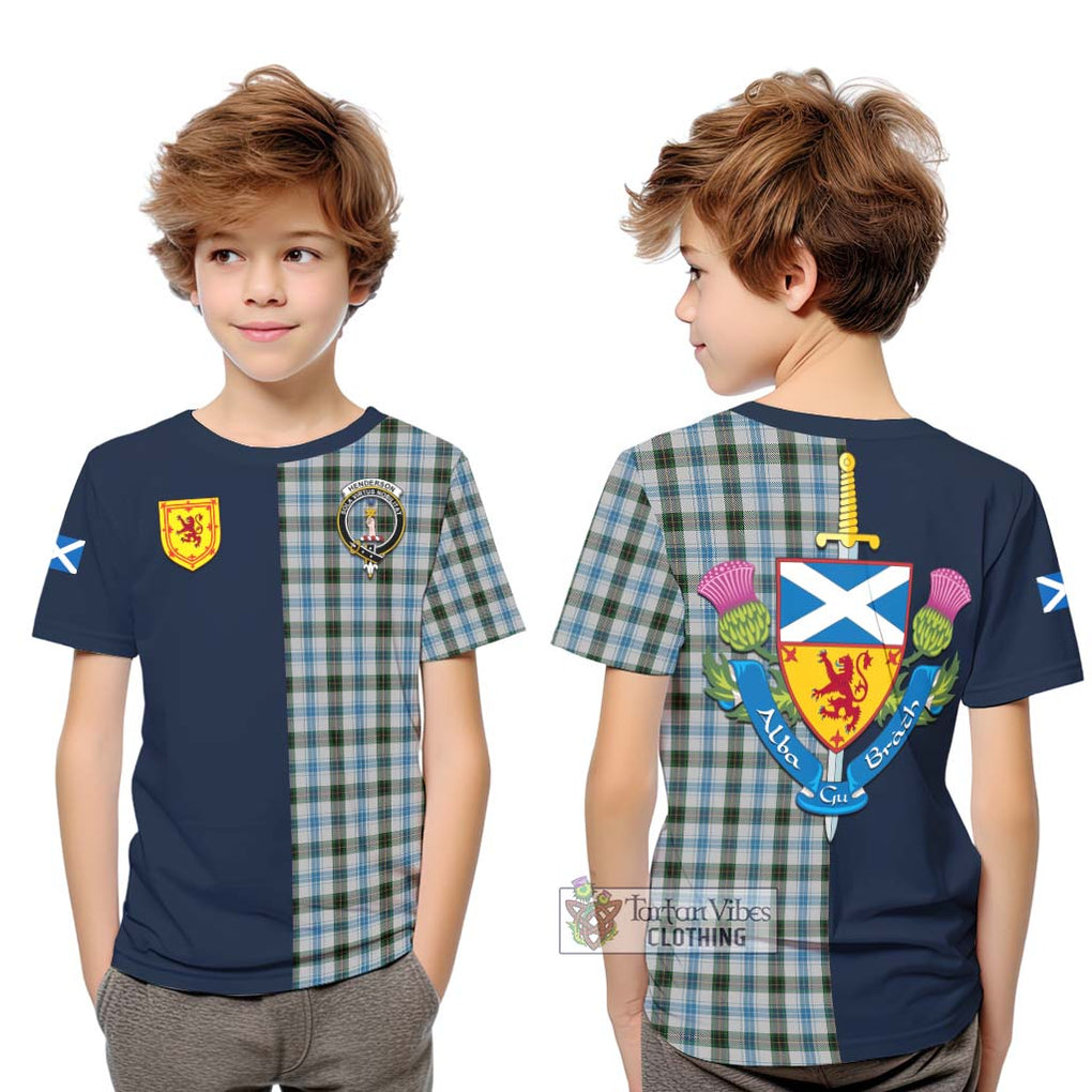 Tartan Vibes Clothing Henderson Dress Tartan Kid T-Shirt with Scottish Lion Royal Arm Half Style