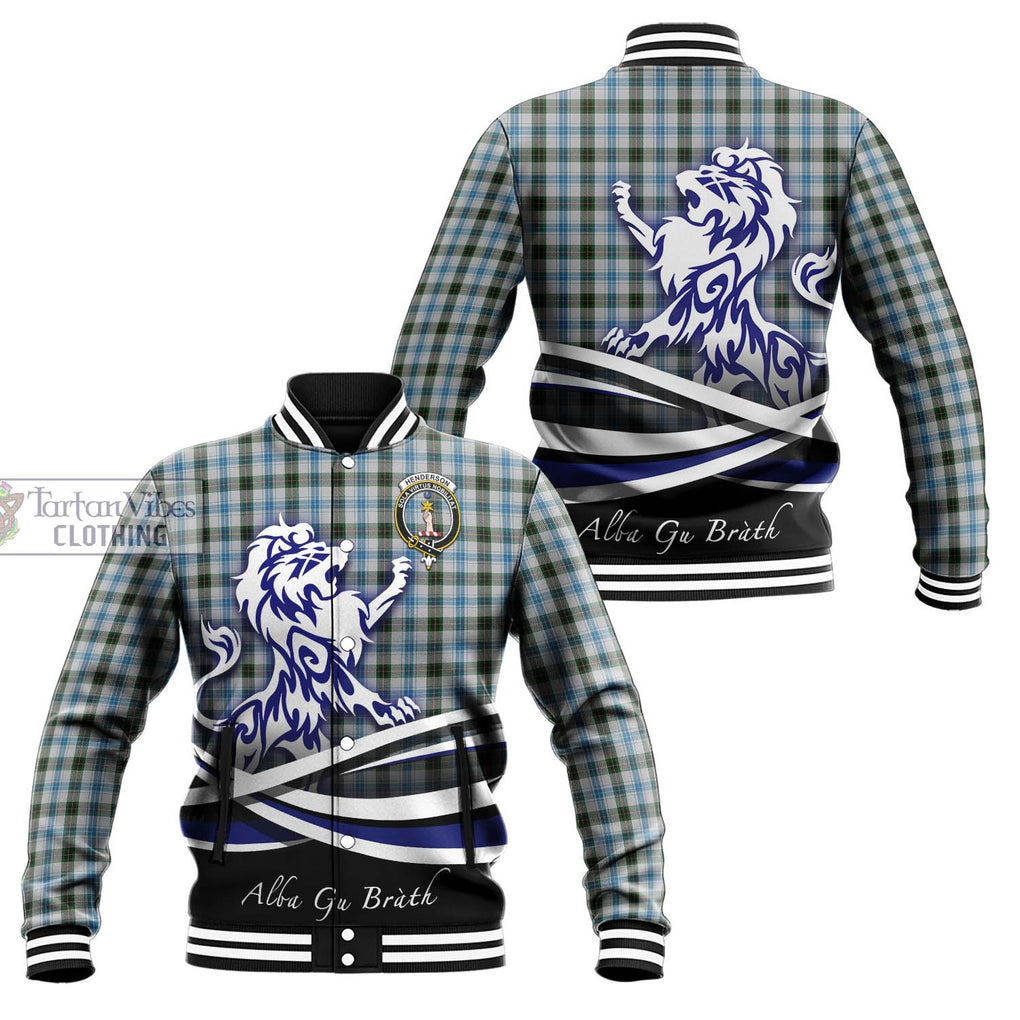 Henderson Dress Tartan Baseball Jacket with Alba Gu Brath Regal Lion Emblem Unisex - Tartanvibesclothing Shop