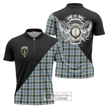 Henderson Dress Tartan Zipper Polo Shirt with Family Crest and Military Logo Style