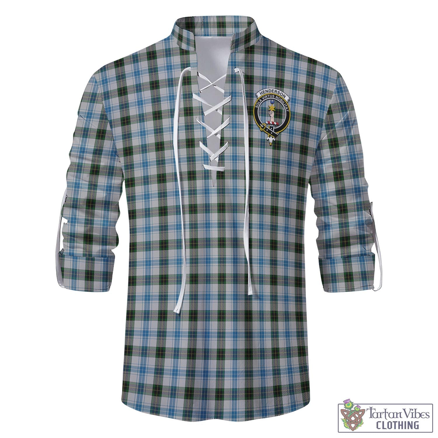 Tartan Vibes Clothing Henderson Dress Tartan Men's Scottish Traditional Jacobite Ghillie Kilt Shirt with Family Crest