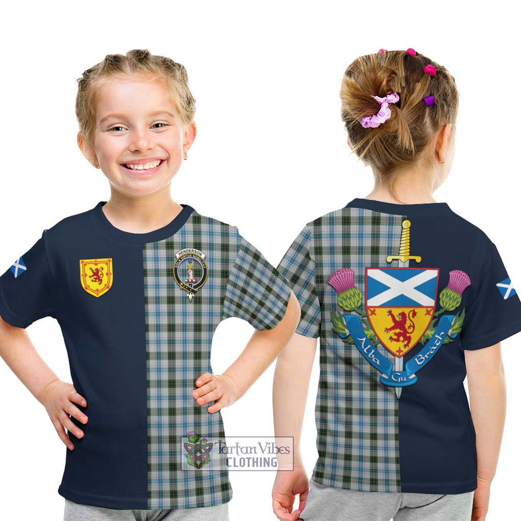 Tartan Vibes Clothing Henderson Dress Tartan Kid T-Shirt with Scottish Lion Royal Arm Half Style