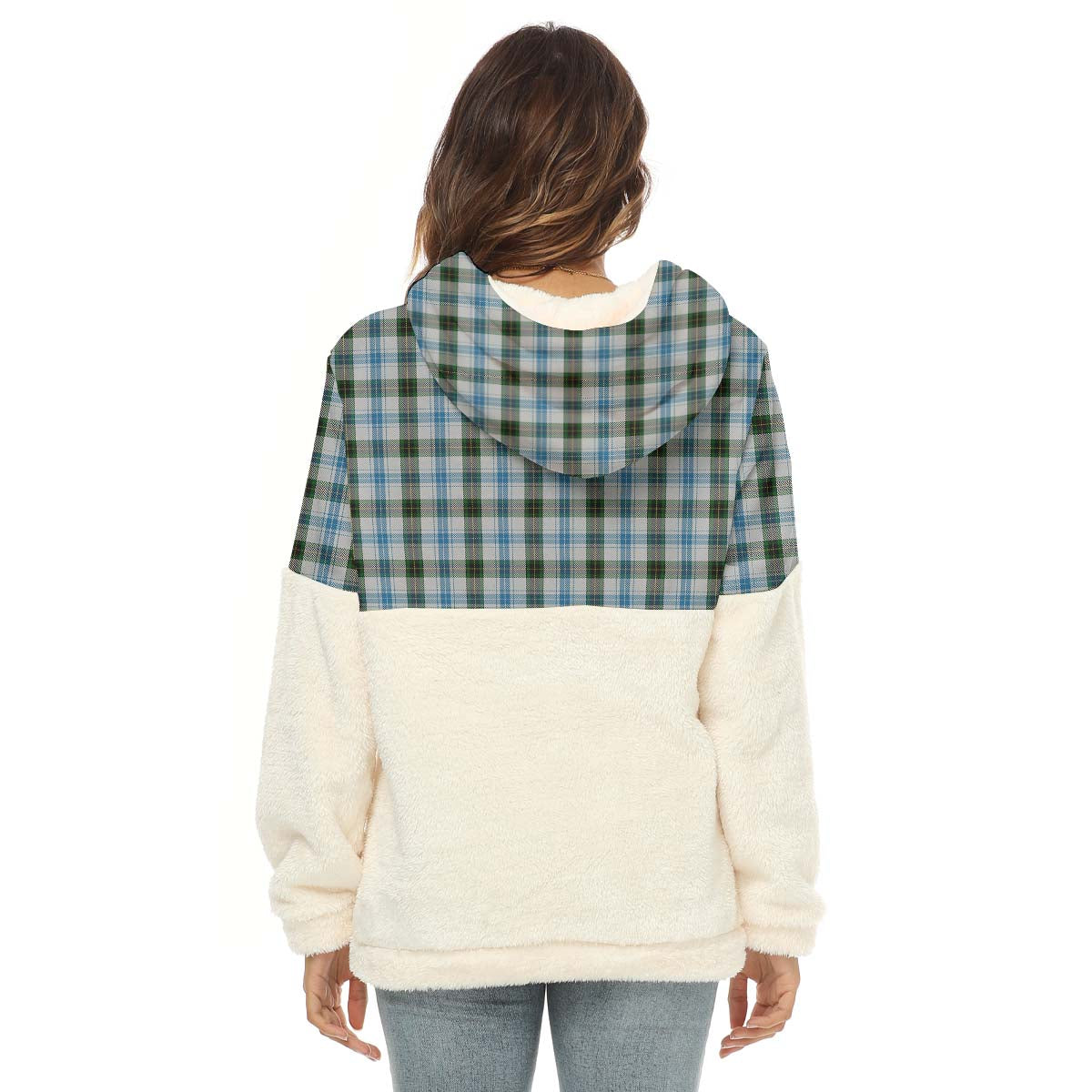 Henderson Dress Tartan Women's Borg Fleece Hoodie With Half Zip with Family Crest - Tartan Vibes Clothing