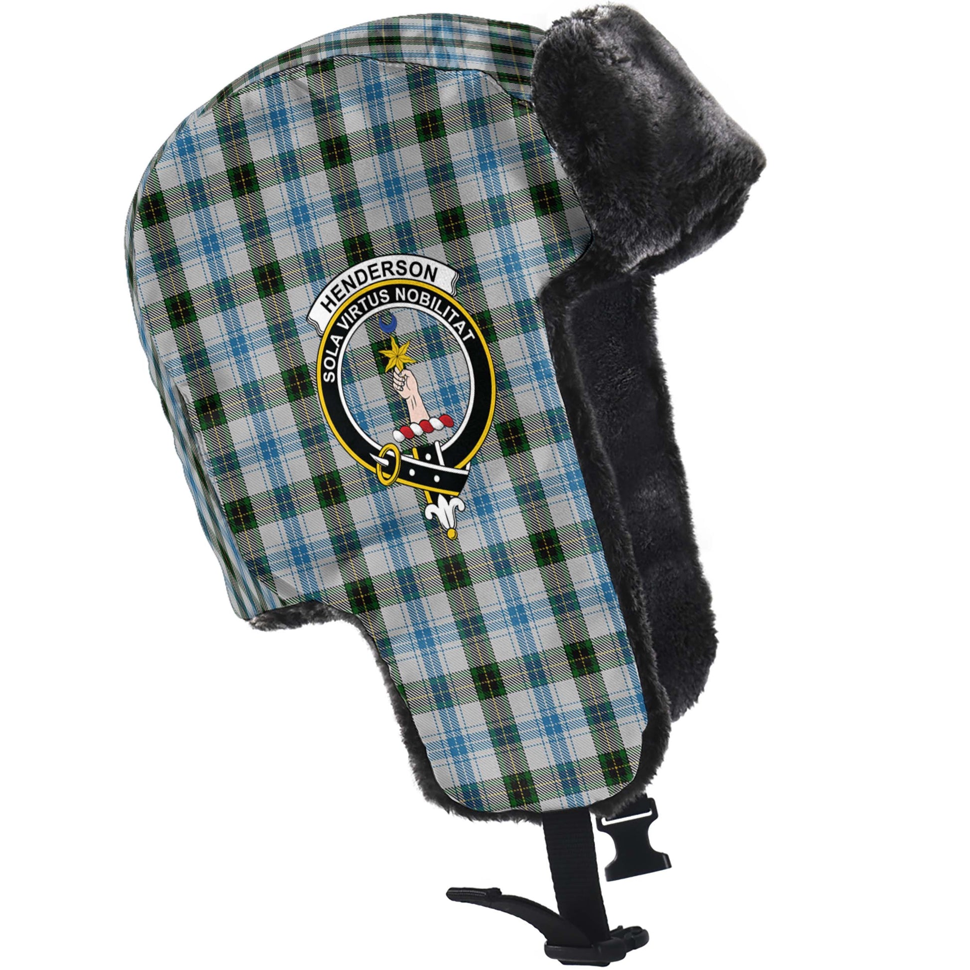 Henderson Dress Tartan Winter Trapper Hat with Family Crest - Tartanvibesclothing