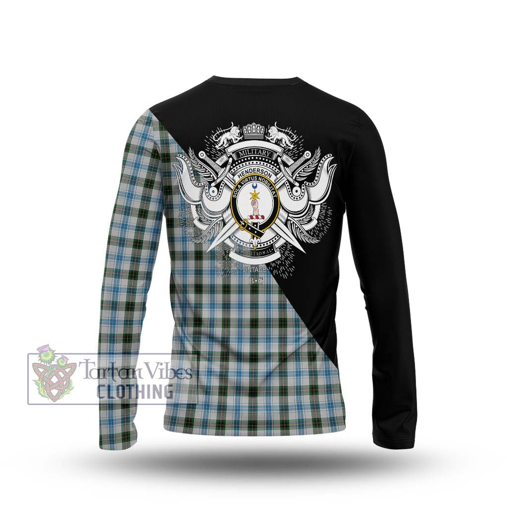 Henderson Dress Tartan Long Sleeve T-Shirt with Family Crest and Military Logo Style - Tartanvibesclothing Shop