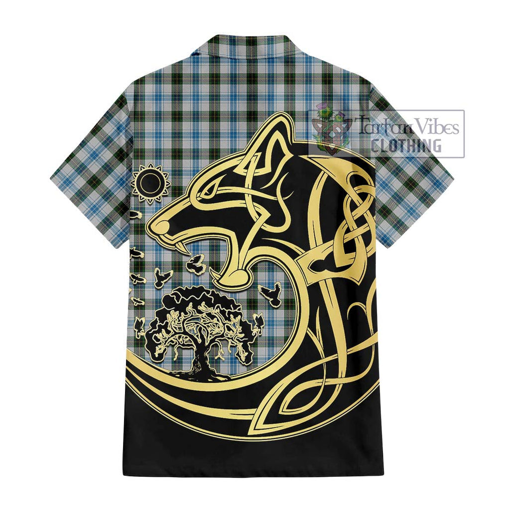 Henderson Dress Tartan Short Sleeve Button Shirt with Family Crest Celtic Wolf Style - Tartan Vibes Clothing