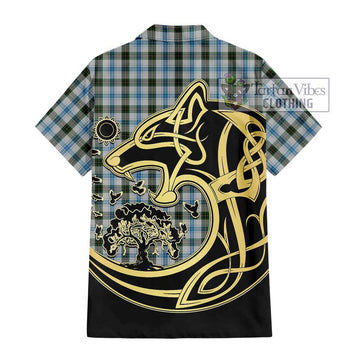 Henderson Dress Tartan Short Sleeve Button Shirt with Family Crest Celtic Wolf Style