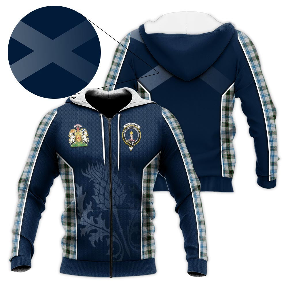 Tartan Vibes Clothing Henderson Dress Tartan Knitted Hoodie with Family Crest and Scottish Thistle Vibes Sport Style