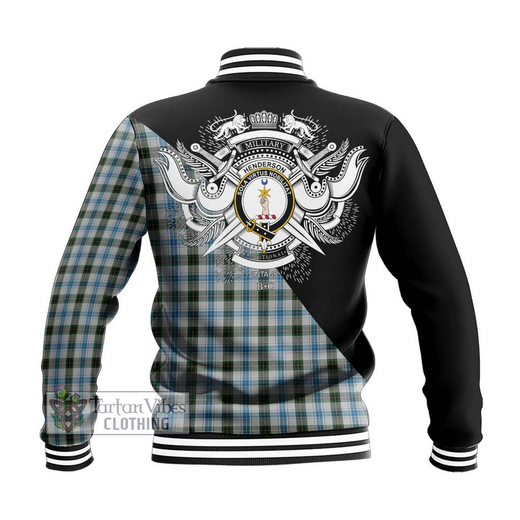 Henderson Dress Tartan Baseball Jacket with Family Crest and Military Logo Style - Tartanvibesclothing Shop