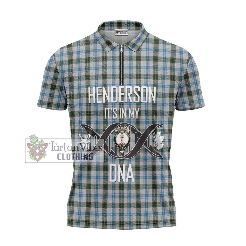 Henderson Dress Tartan Zipper Polo Shirt with Family Crest DNA In Me Style - Tartanvibesclothing Shop