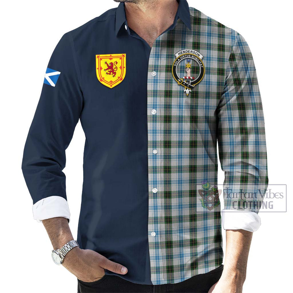 Tartan Vibes Clothing Henderson Dress Tartan Long Sleeve Button Shirt with Scottish Lion Royal Arm Half Style