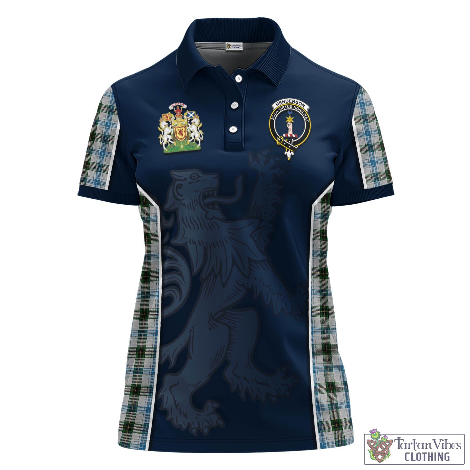 Henderson Dress Tartan Women's Polo Shirt with Family Crest and Lion Rampant Vibes Sport Style - Tartan Vibes Clothing