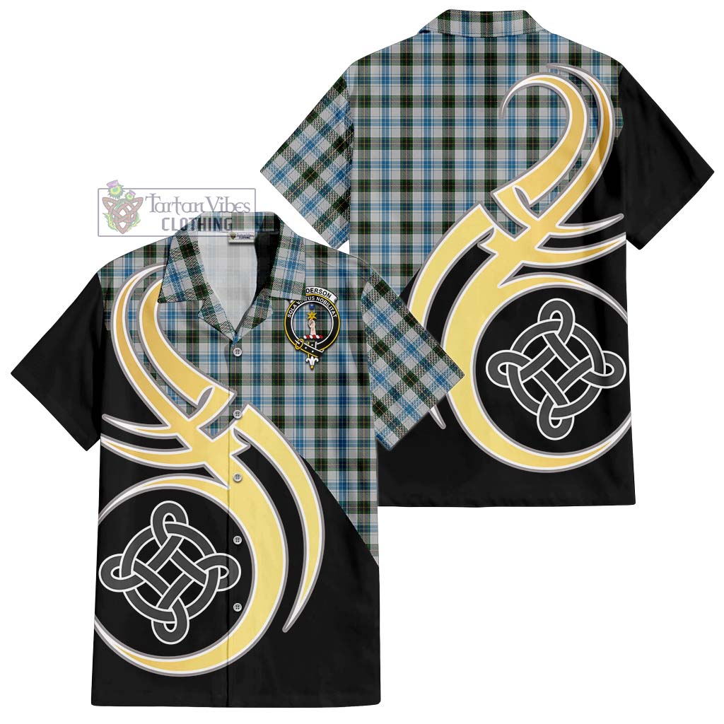 Henderson Dress Tartan Short Sleeve Button Shirt with Family Crest and Celtic Symbol Style - Tartan Vibes Clothing