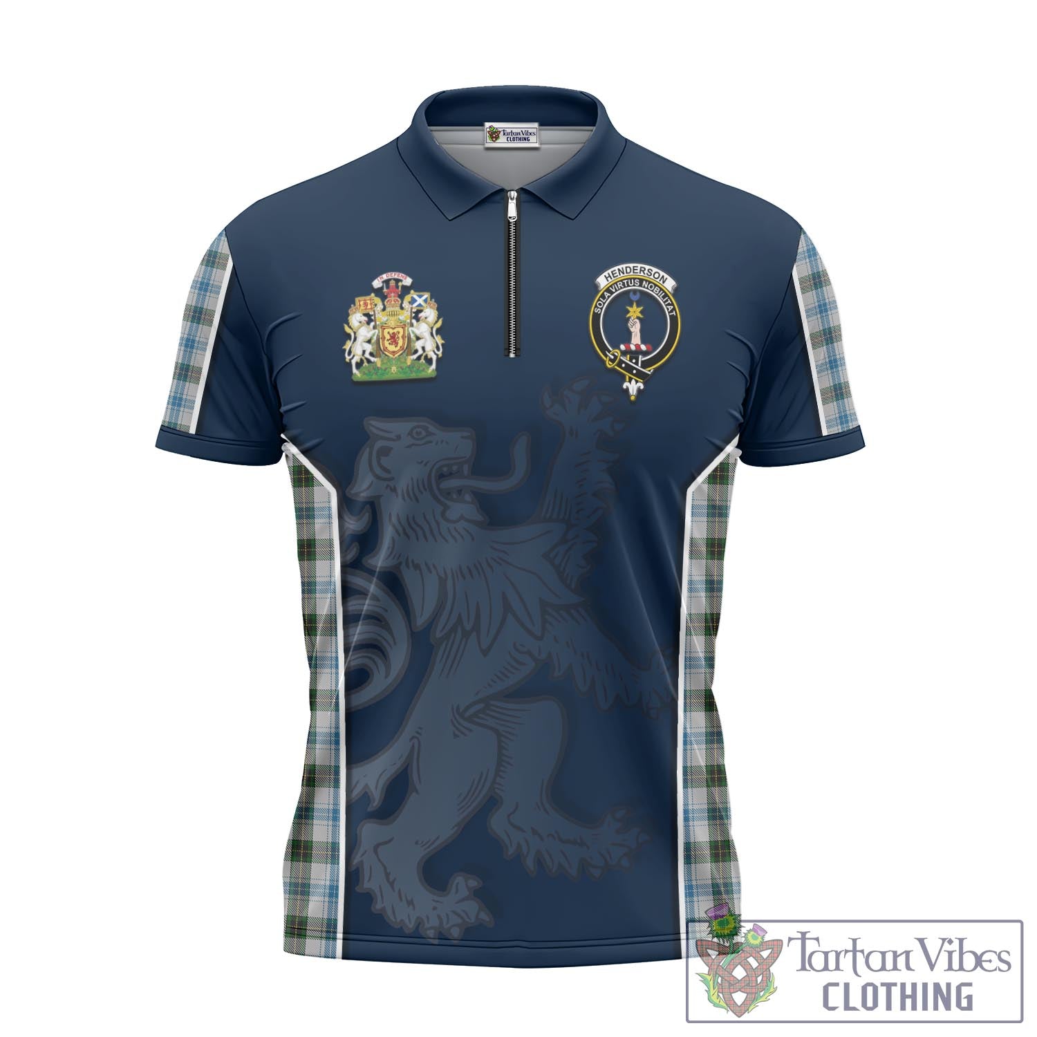 Tartan Vibes Clothing Henderson Dress Tartan Zipper Polo Shirt with Family Crest and Lion Rampant Vibes Sport Style