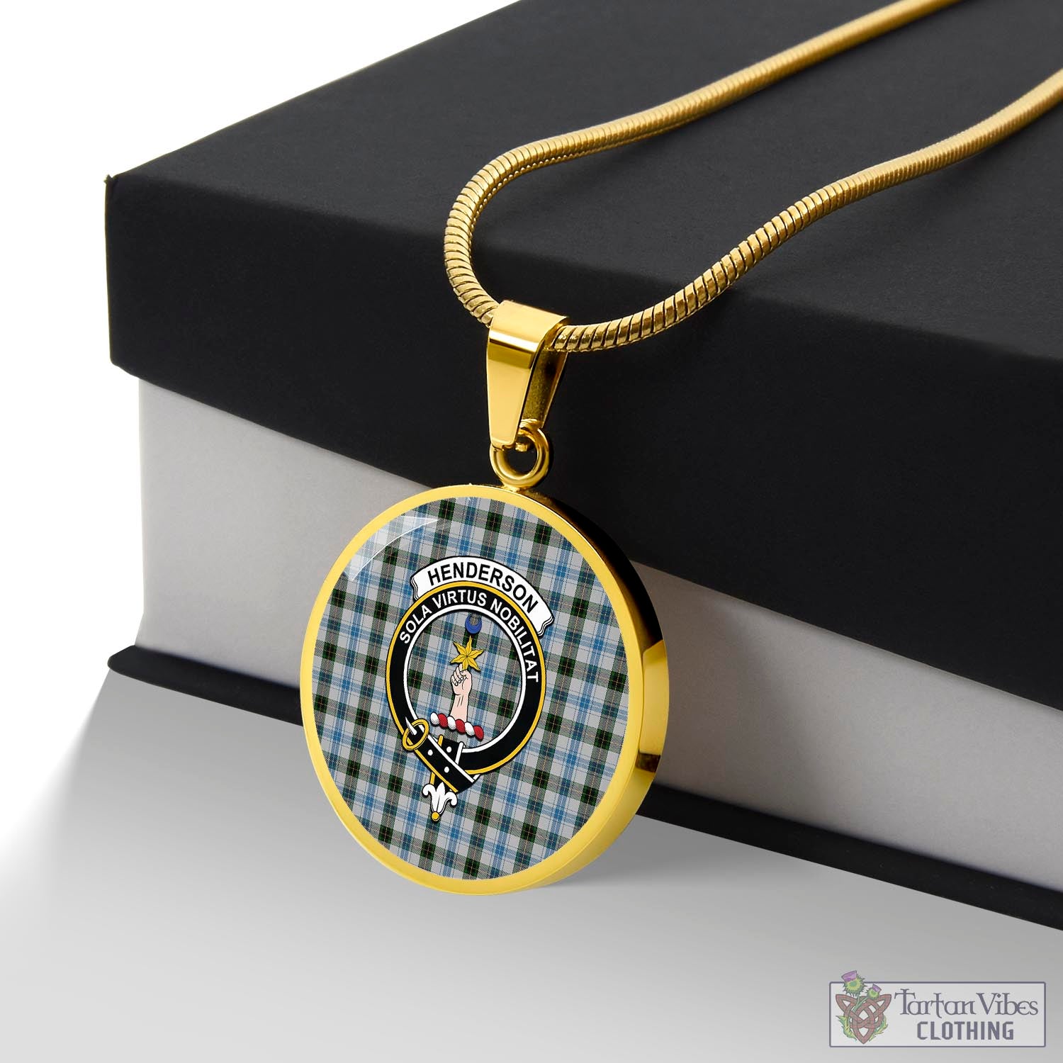 Tartan Vibes Clothing Henderson Dress Tartan Circle Necklace with Family Crest