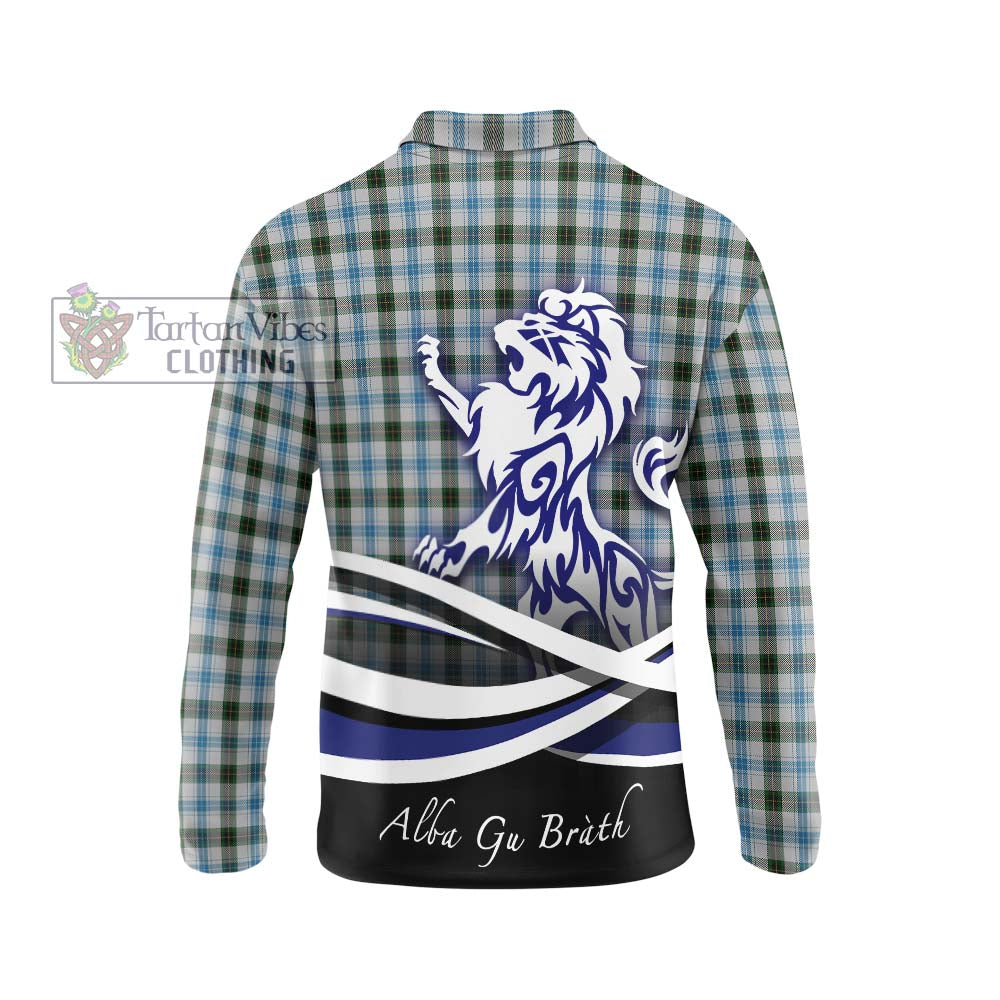 Henderson Dress Tartan Long Sleeve Polo Shirt with Alba Gu Brath Regal Lion Emblem - Tartanvibesclothing Shop