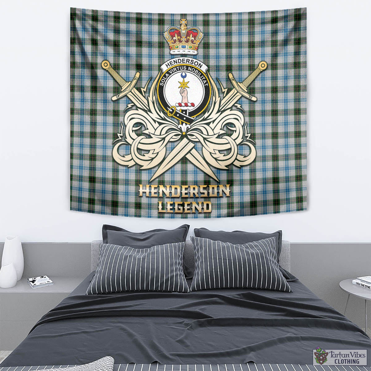 Tartan Vibes Clothing Henderson Dress Tartan Tapestry with Clan Crest and the Golden Sword of Courageous Legacy