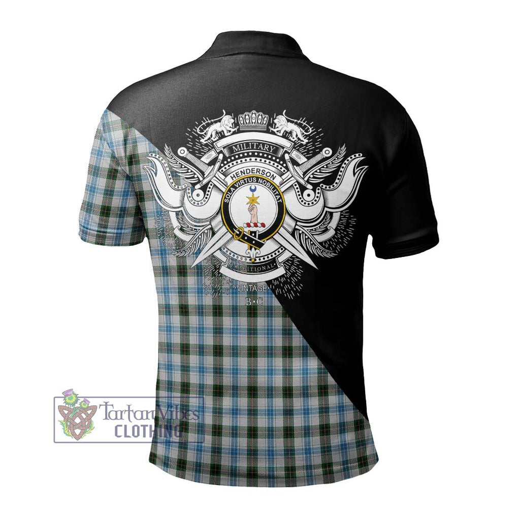 Henderson Dress Tartan Polo Shirt with Family Crest and Military Logo Style - Tartanvibesclothing Shop