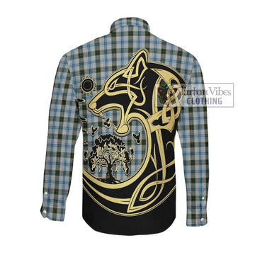 Henderson Dress Tartan Long Sleeve Button Shirt with Family Crest Celtic Wolf Style